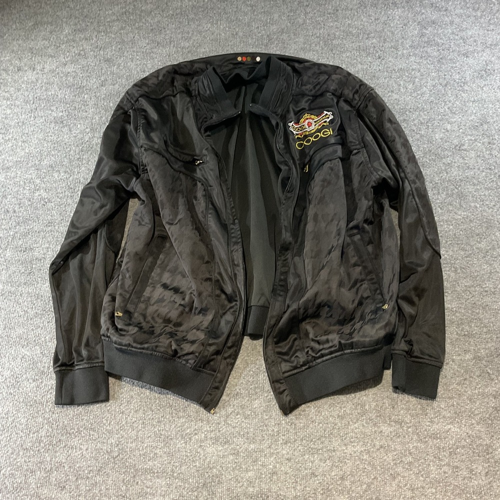 Coogi Australia Mens XXL Black Houndstooth Jacquard Track Jacket Embroidered
